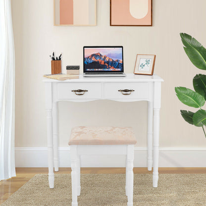 Vanity Set with Tri-Fold Mirror, 4 Drawers & Cushioned Stool