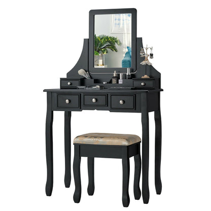 Makeup Vanity Set with 5 Drawers and Padded Stool