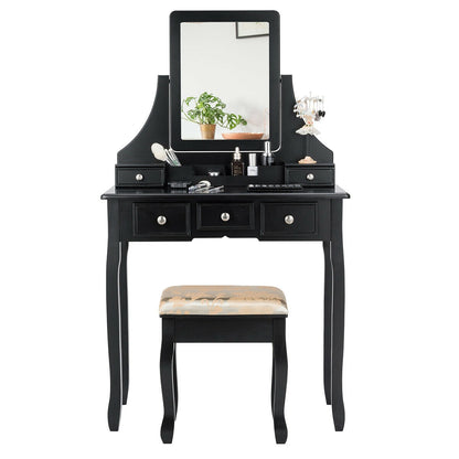 Makeup Vanity Set with 5 Drawers and Padded Stool