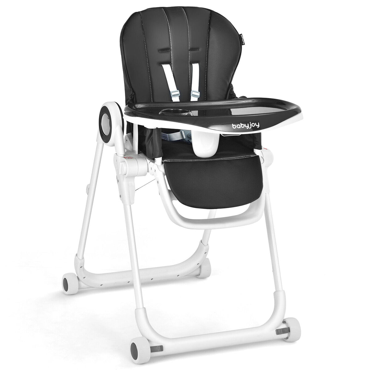 Foldable Baby High Chair with Lockable Wheels - Adjustable