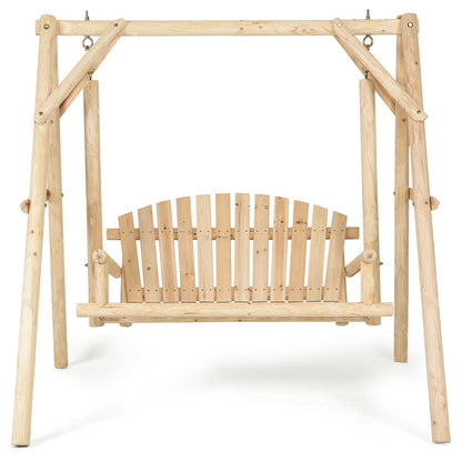 Wooden Porch Swing Bench with Curved Back - 440 lbs Capacity
