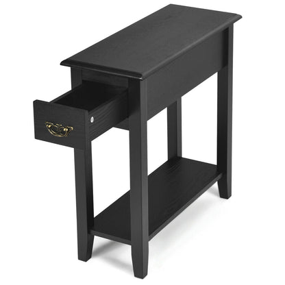 2 Pieces 2 Tier Sofa Side End Table with Drawer and Open Shelf