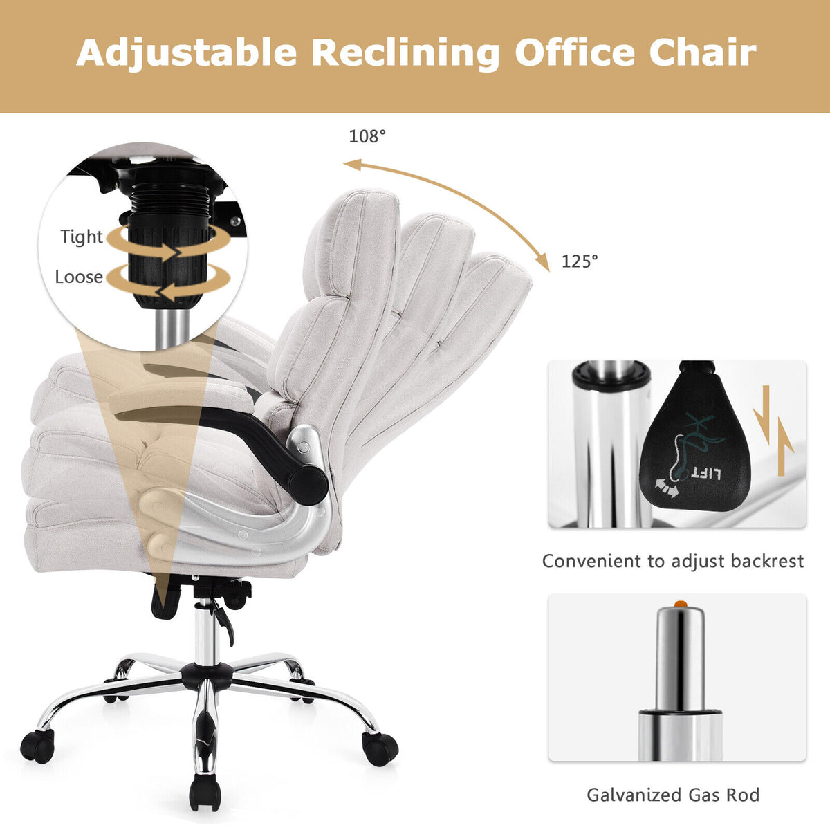 High Back Swivel Office Chair with Flip-Up Arms - 400 lbs