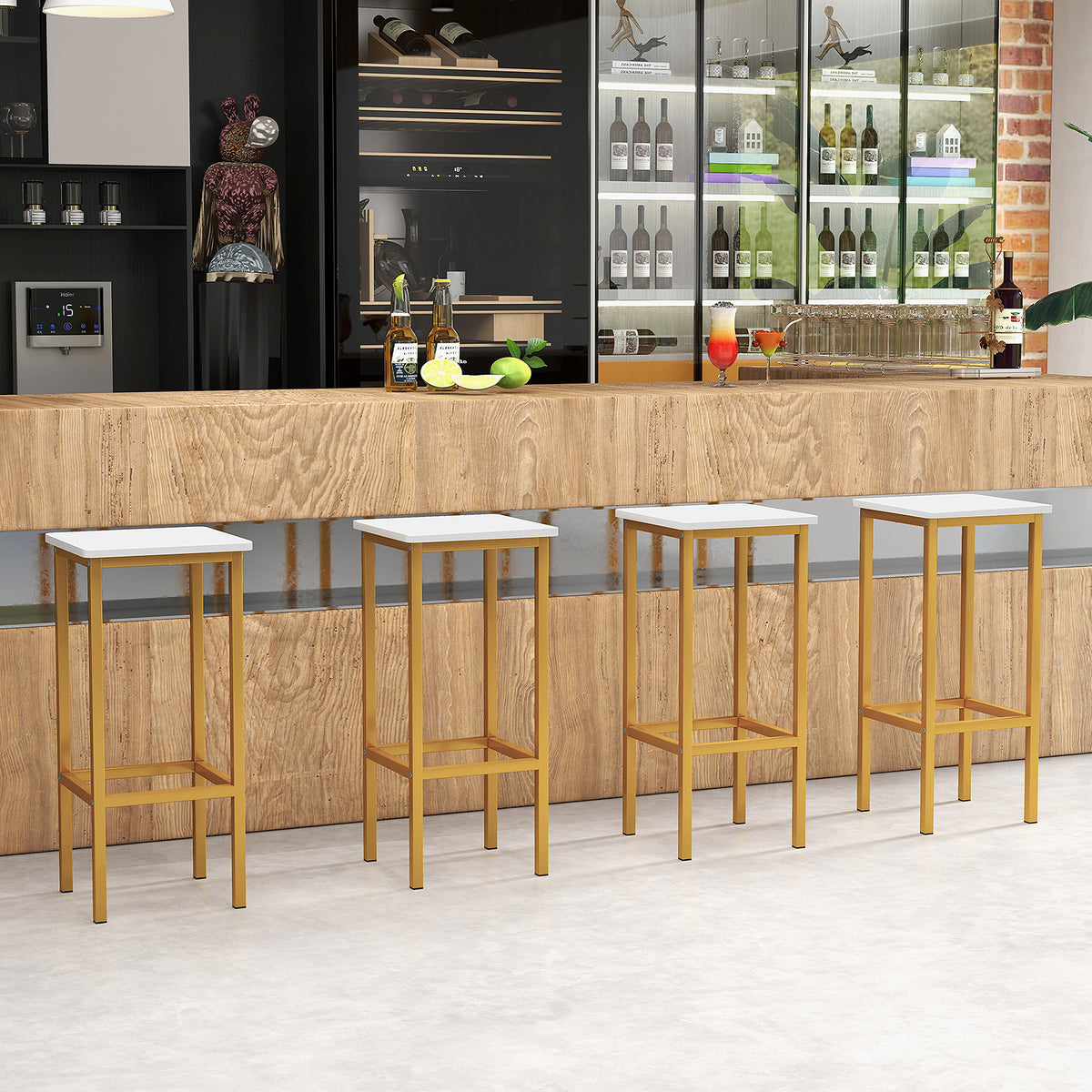 26-Inch Bar Stools with Footrest, Set of 4