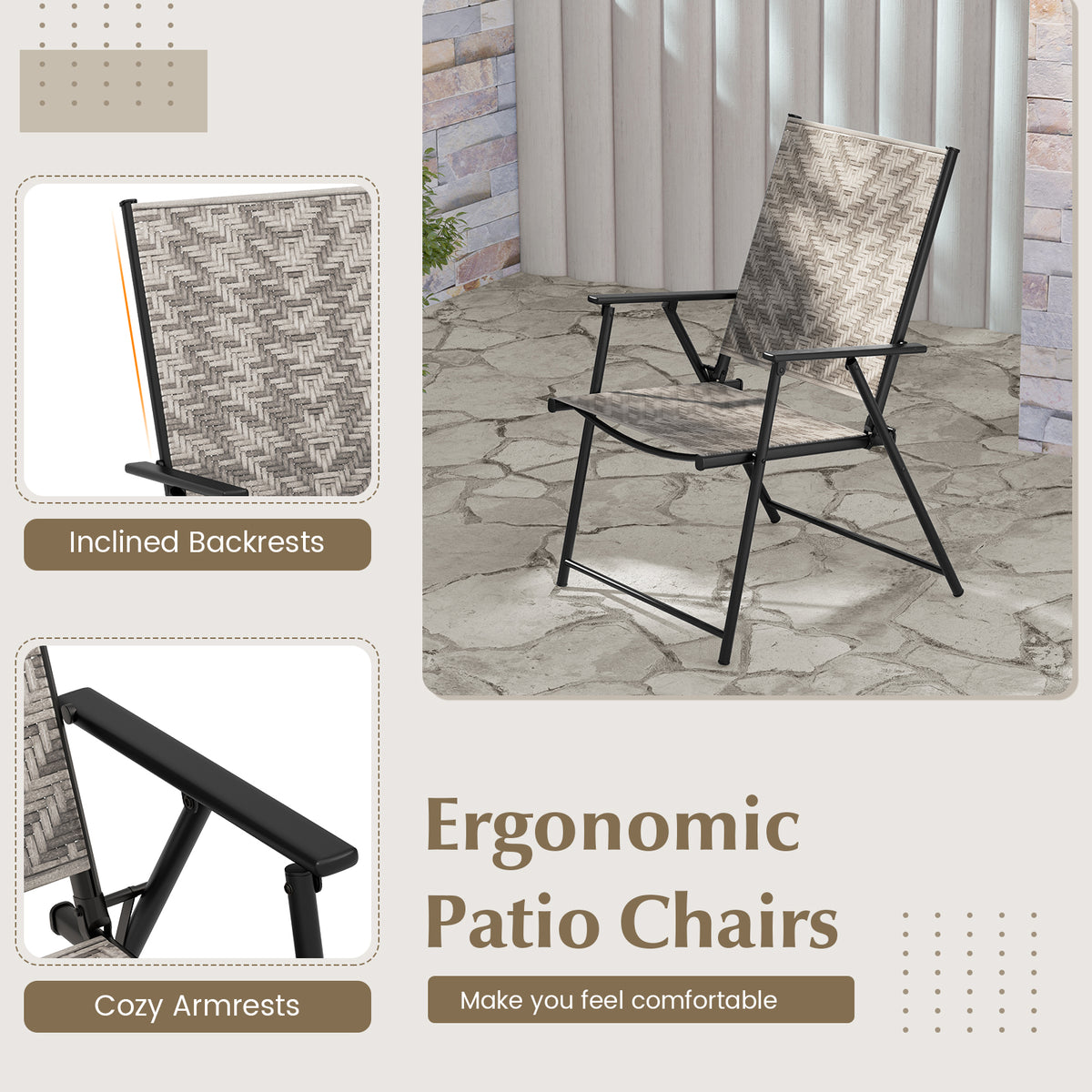 Folding Patio Dining Chairs Set of 4 with Armrests - Gray