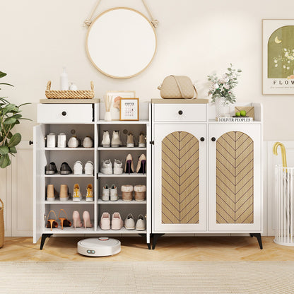 2-Door Shoe Rack Organizer with Drawer and 6 Removable Shelves-White