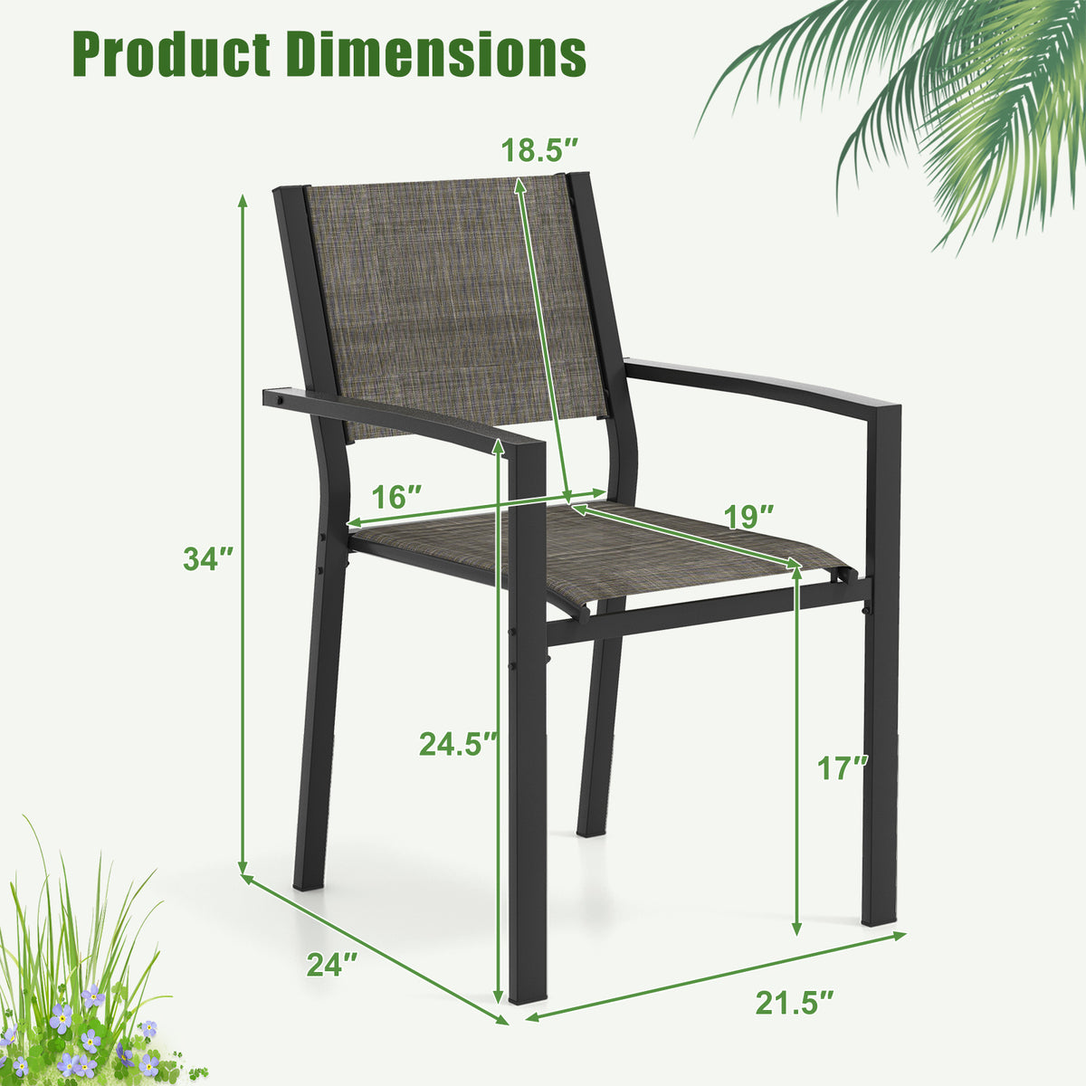 Stackable Patio Dining Chairs Set of 6 with Breathable Fabric