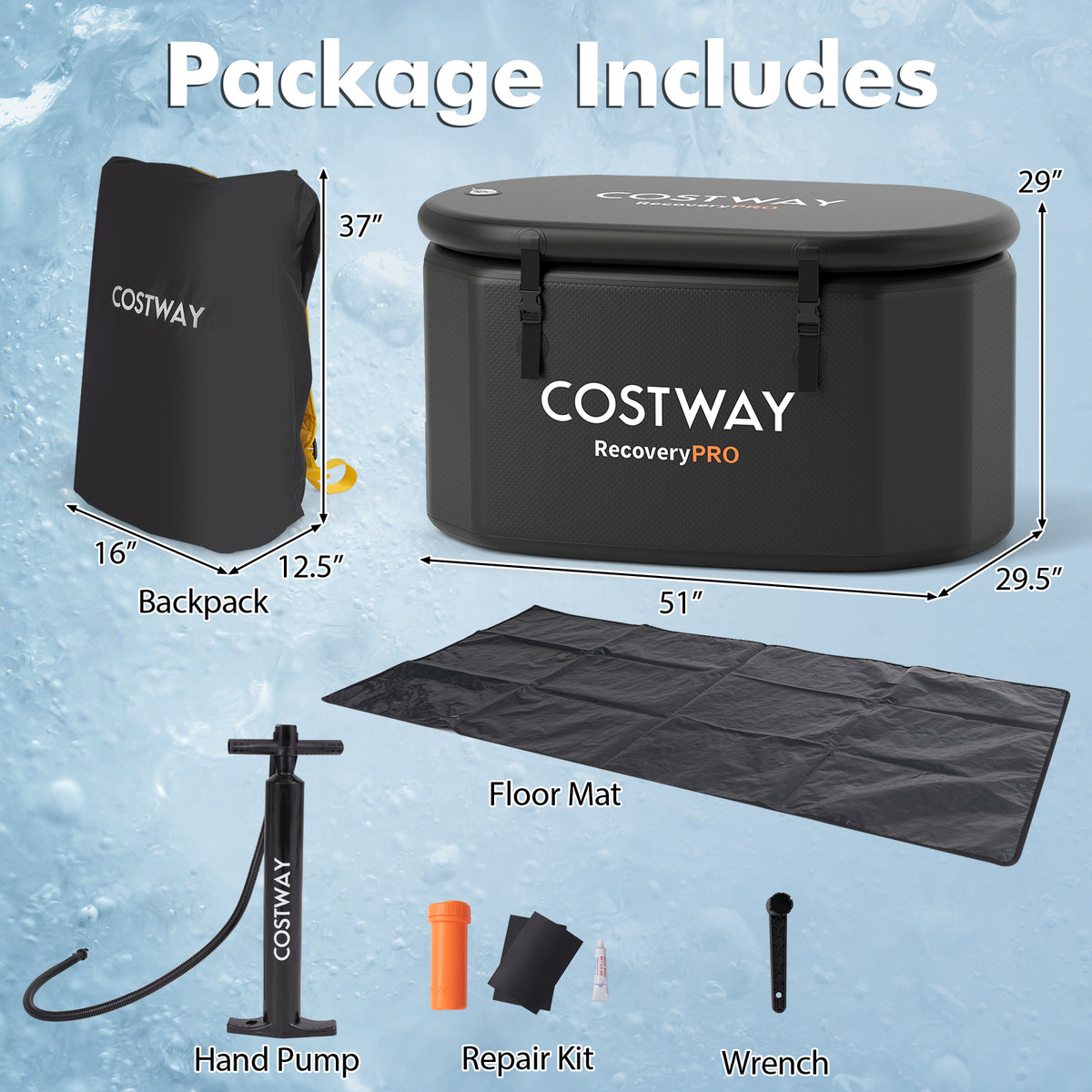 XL 129 Gal Oval Ice Bath Tub with Cover and Hand Pump for Athletes-Black
