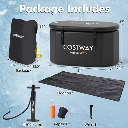 XL 129 Gal Oval Ice Bath Tub with Cover and Hand Pump for Athletes-Black