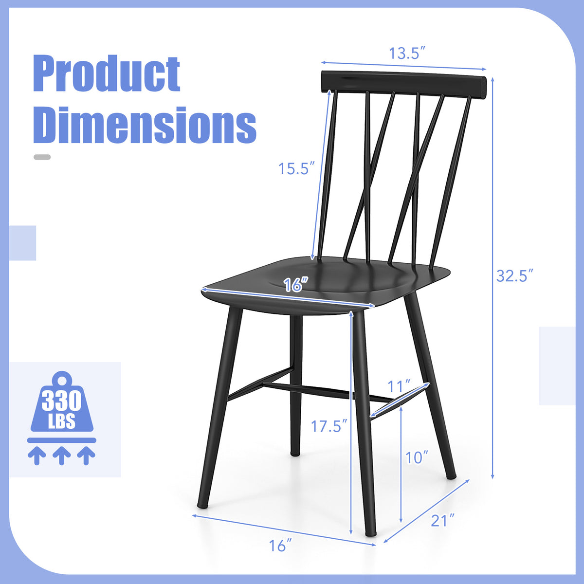 Modern Steel Dining Chairs with Backrest - Set of 2