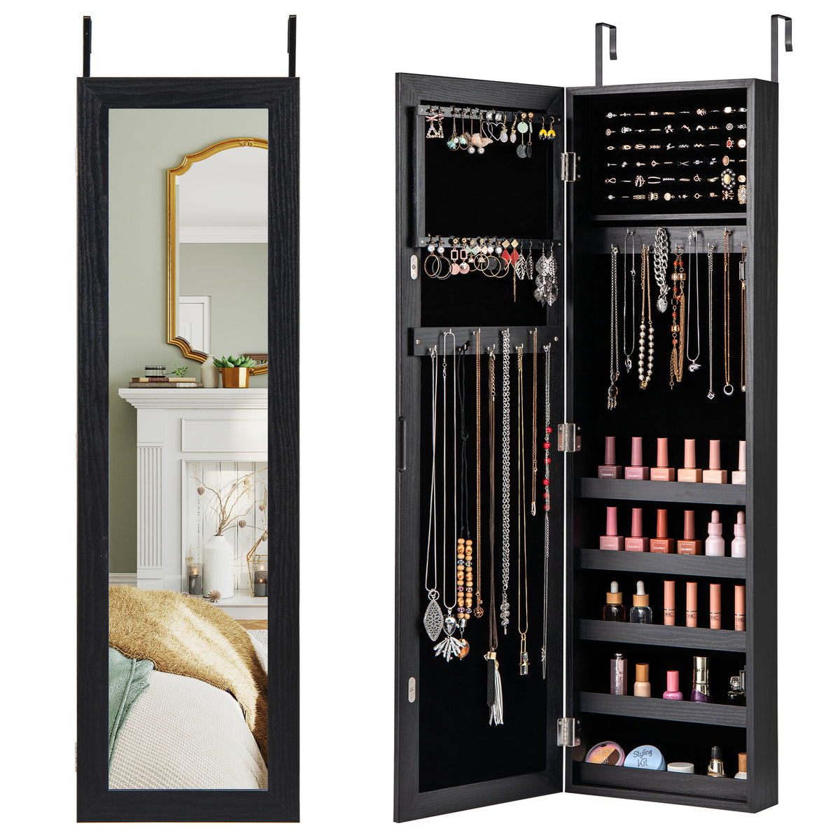 Wall Mounted Jewelry Armoire with Full-Length Mirror