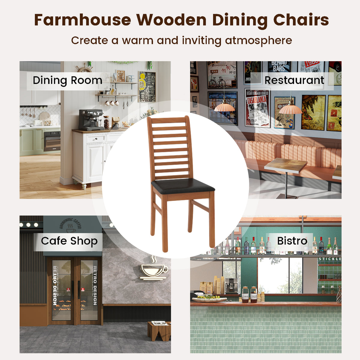 Wooden Dining Chairs Set of 2 with Padded Seats