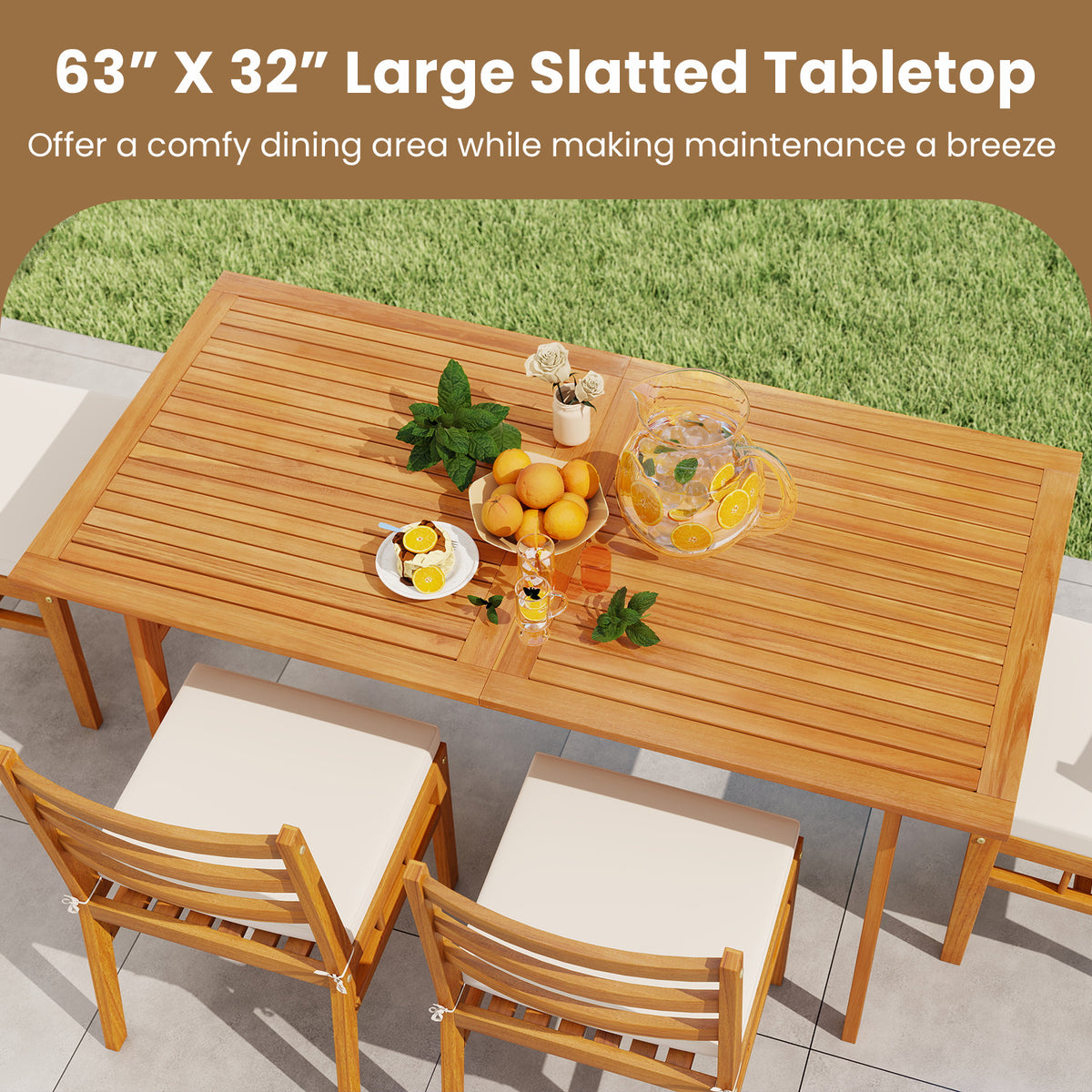 7-Piece Acacia Wood Patio Dining Set with Cushions