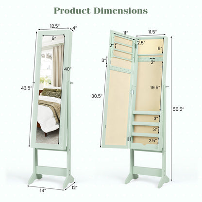 Standing Jewelry Cabinet with Mirror 56" Tall Storage Armoire