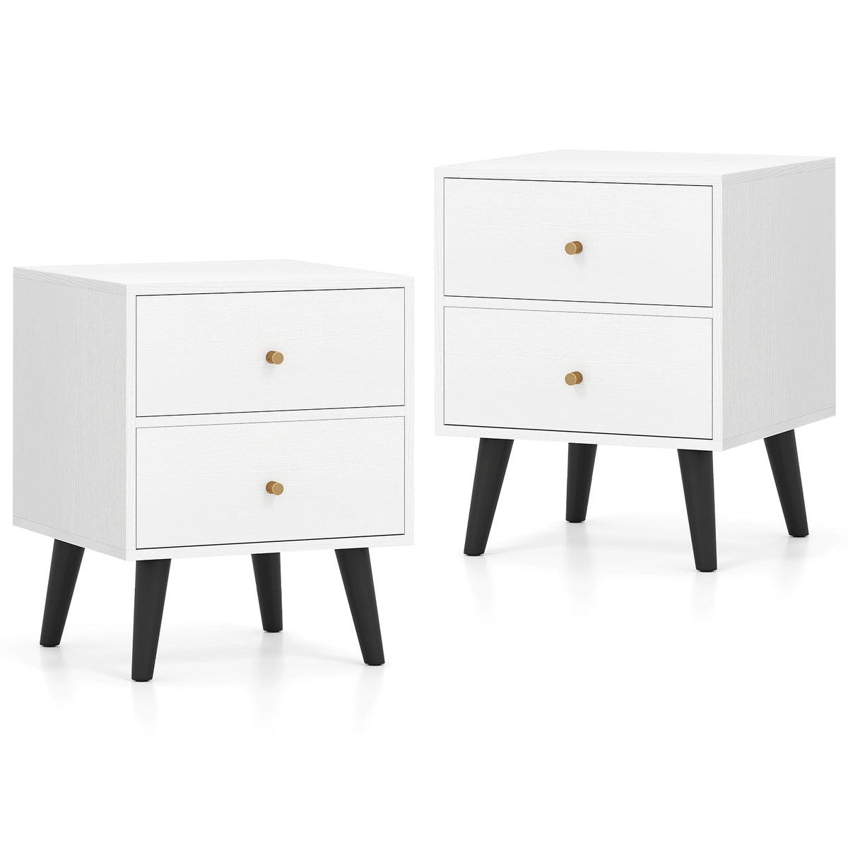 Nightstand Set of 2 Mid Century Modern Bedside Table with Golden Knobs and Raised Support Legs