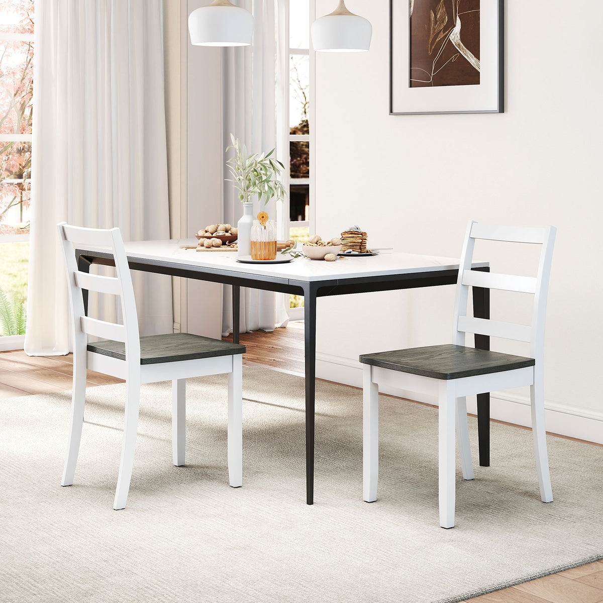 Wood Dining Chairs Set of 2 with Ladder Back