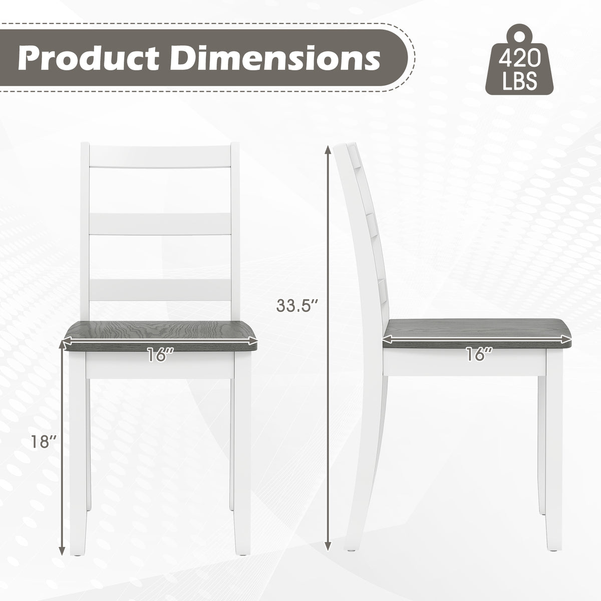 Wood Dining Chairs Set of 4 with Ladder Back - Gray
