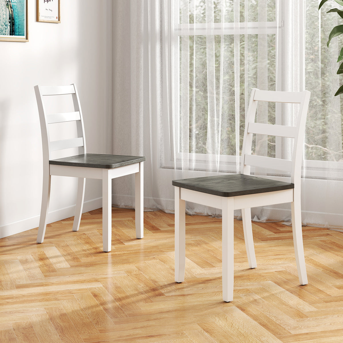 Wood Dining Chairs Set of 4 with Ladder Back - Gray