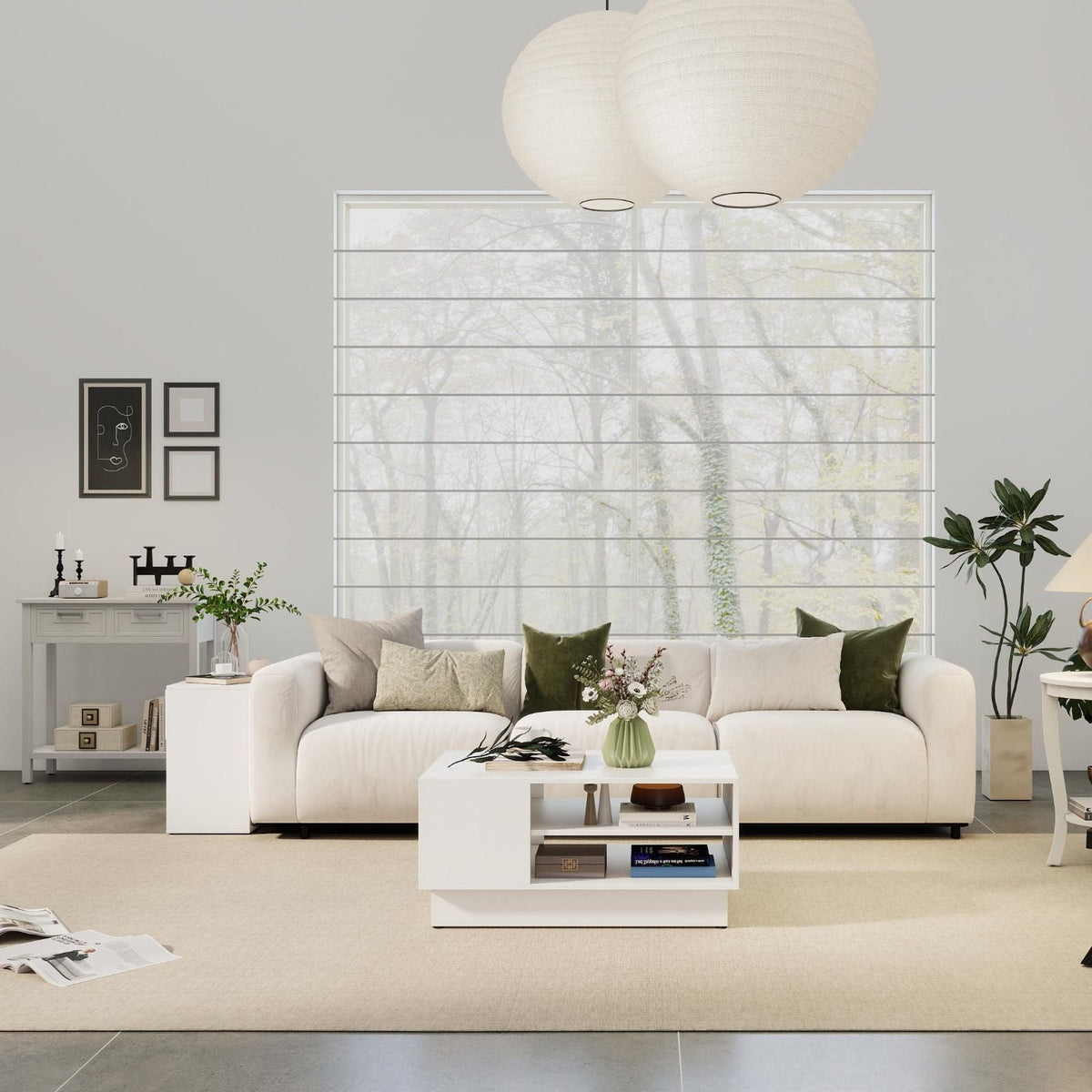 5-Piece Modern Living Room Furniture Set: Side table+Coffee table+Console table+Bookcase+Corner shelf