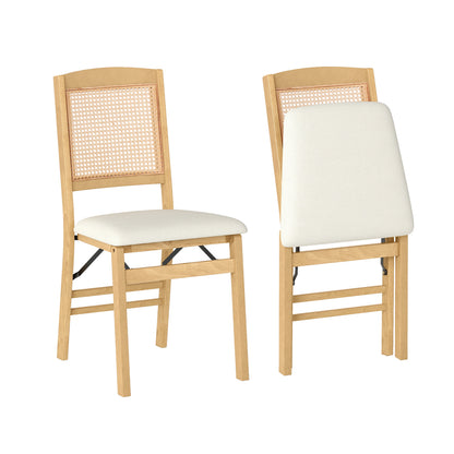 Folding Dining Chairs Set of 2 with Padded Linen Seats