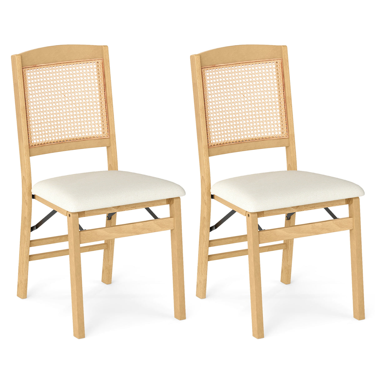Folding Dining Chairs Set of 2 with Padded Linen Seats