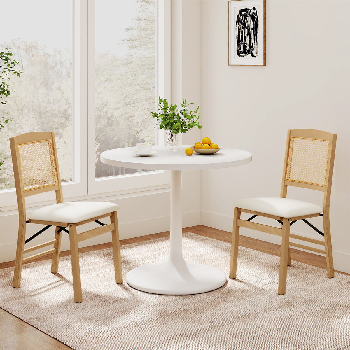 Folding Dining Chairs Set of 2 with Padded Linen Seats