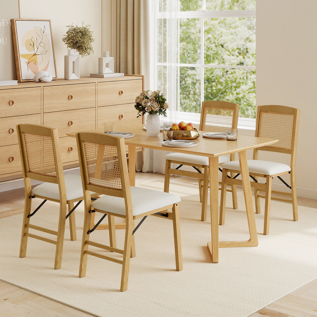 Folding Dining Chairs Set of 2 with Padded Linen Seats