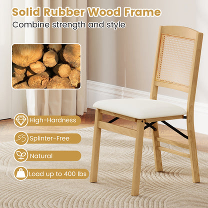 Folding Dining Chairs Set of 2 with Padded Linen Seats