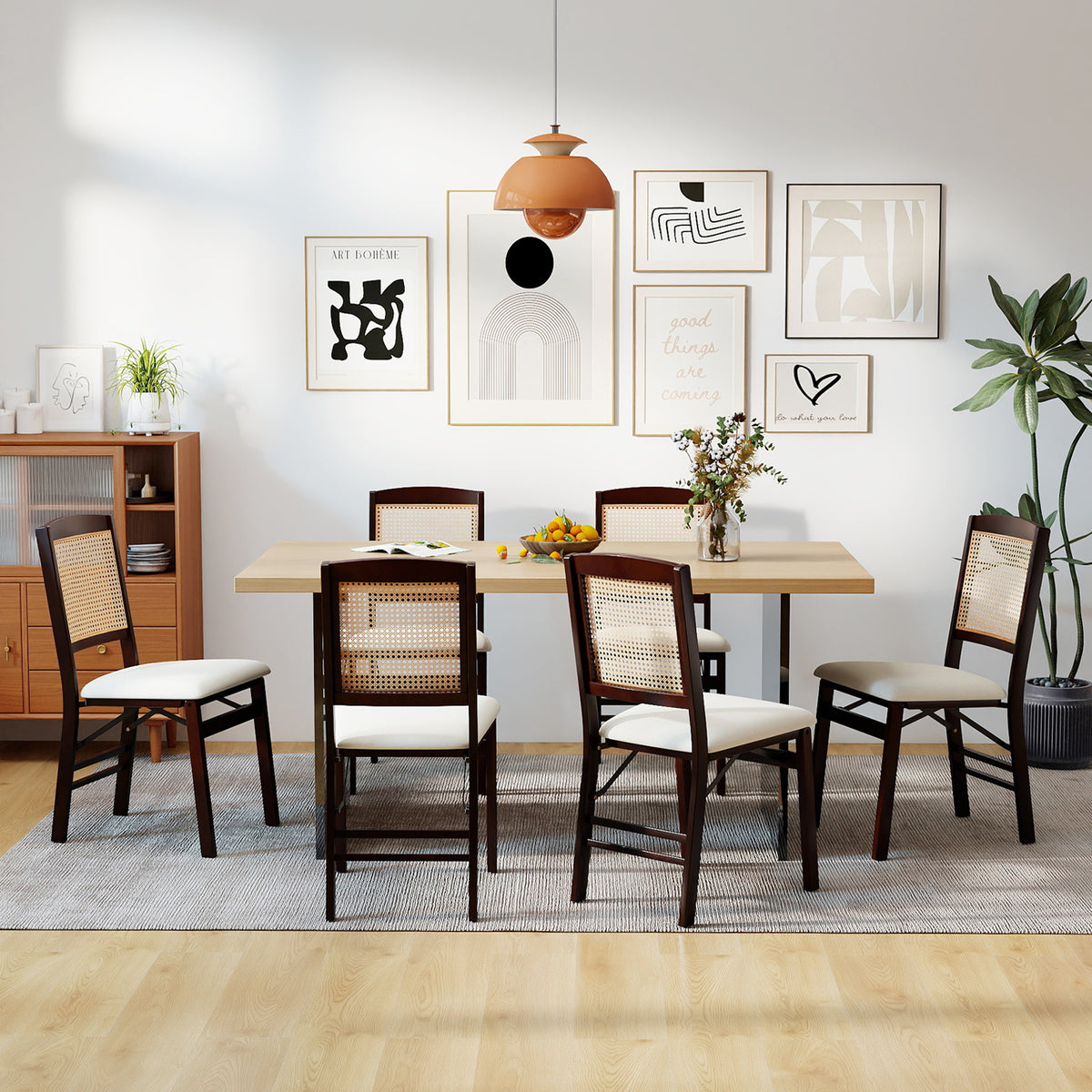 Folding Dining Chairs Set of 2 with Padded Linen Seats