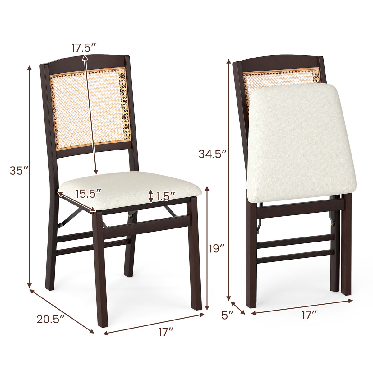 Folding Dining Chairs Set of 2 with Padded Linen Seats