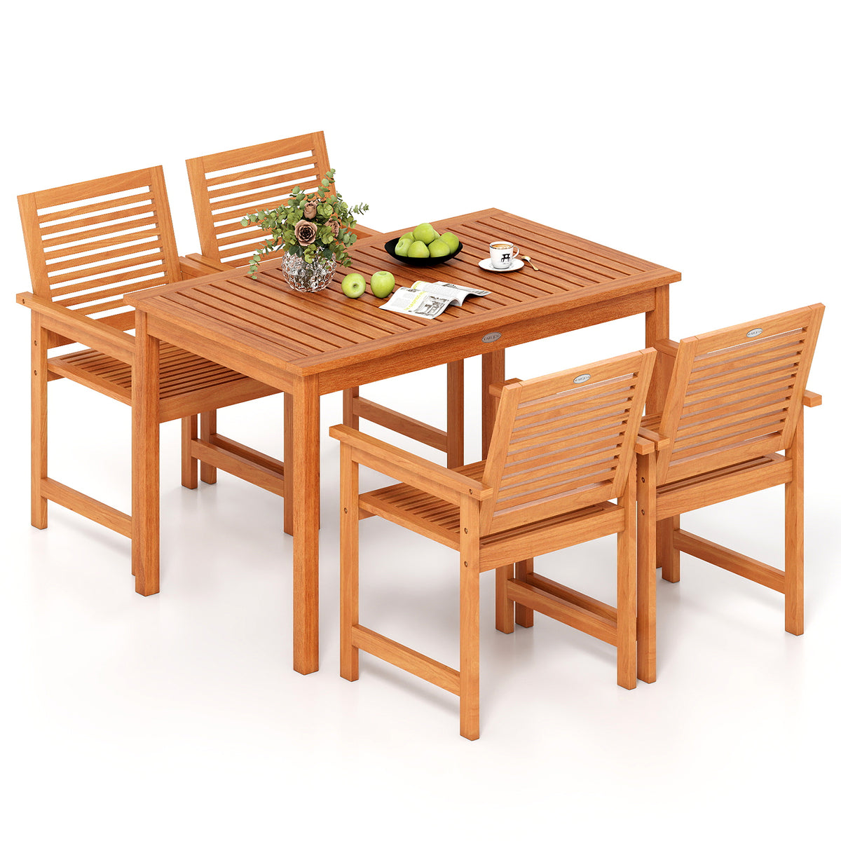 5-Piece Wood Patio Dining Set with Rectangular Table