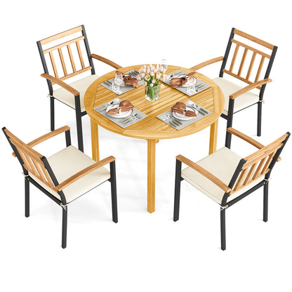 5-Piece Acacia Wood Patio Dining Set with Cushioned Chairs