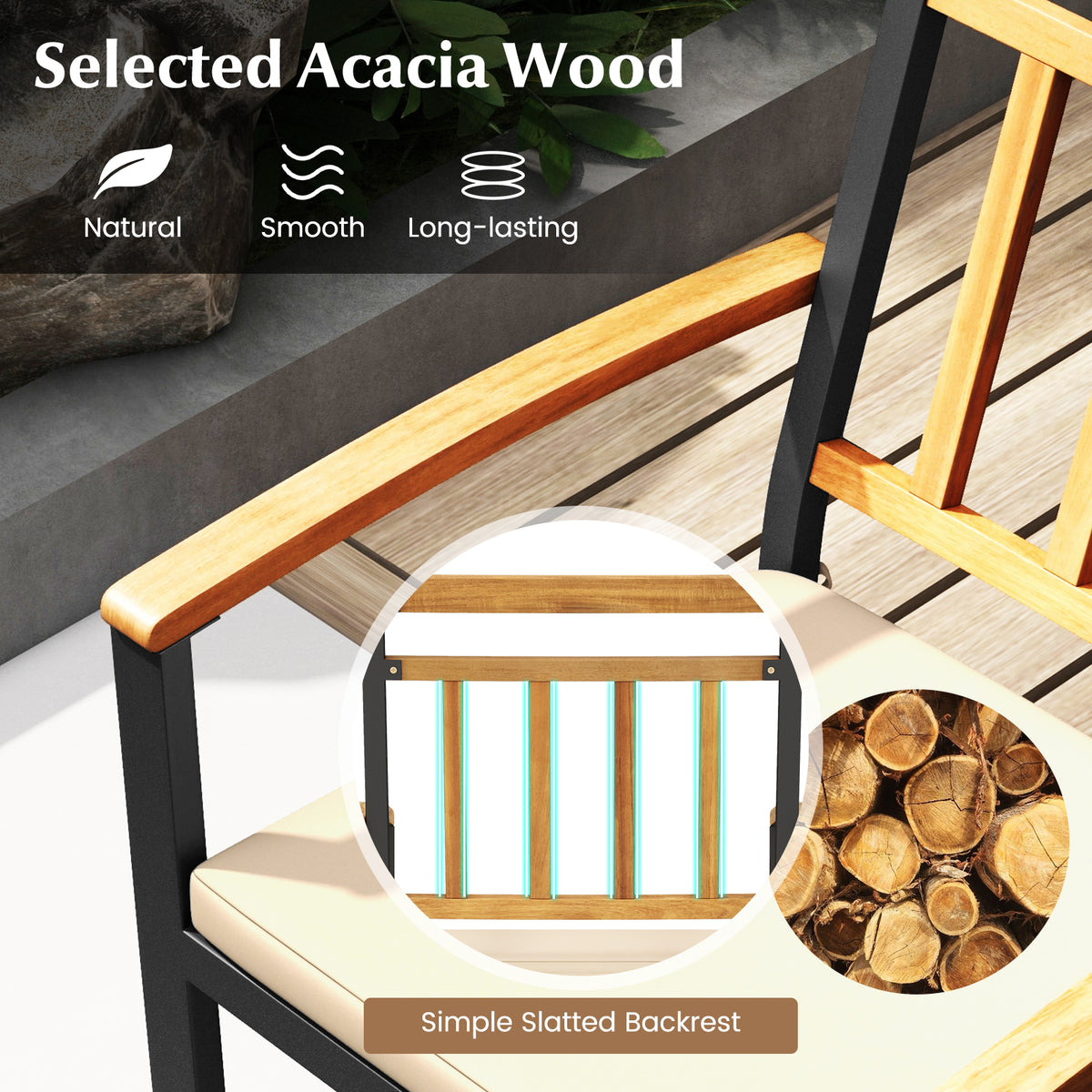5-Piece Acacia Wood Patio Dining Set with Cushioned Chairs