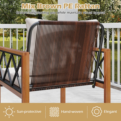 5 Pieces PE Wicker Patio Furniture Set with Acacia Wood Frame