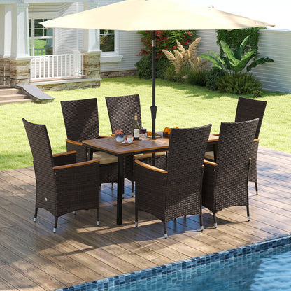 7-Piece Patio Dining Set for 6 with Wicker Chairs & Acacia Table
