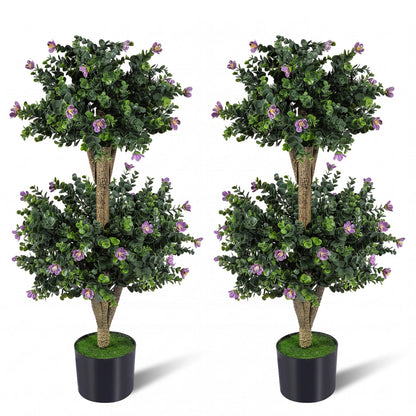 2 Pack 36" Artificial Double Ball Boxwood Topiary Tree with 41 Blossoms