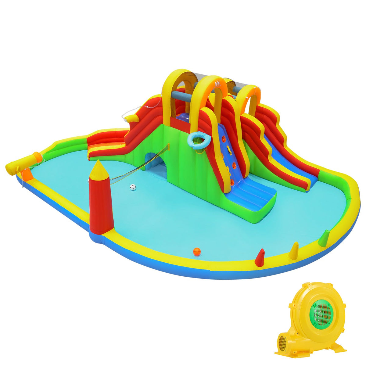 8-in-1 Giant Bounce House with 2 Long Slides for Yard Party with 780W Blower