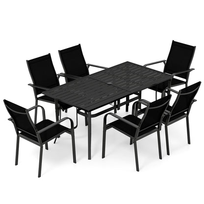 7-Piece Patio Dining Set for 6 with Stackable Mesh Chairs