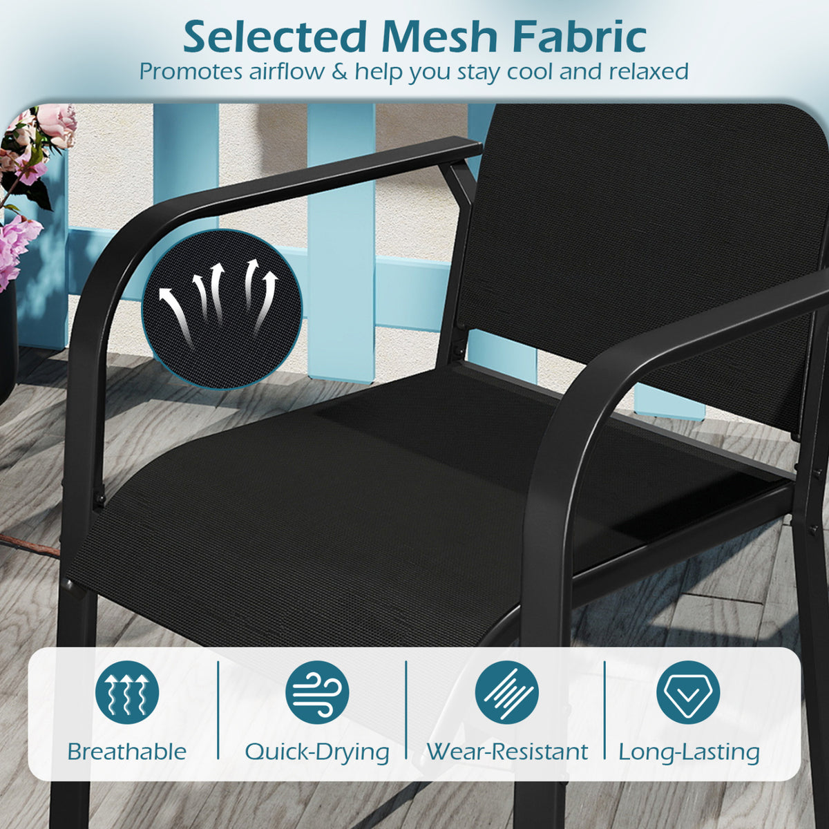 7-Piece Patio Dining Set for 6 with Stackable Mesh Chairs
