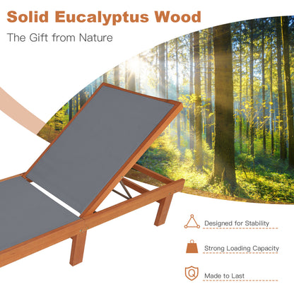 Adjustable Wood Chaise Lounge Chair with 5-Position Back