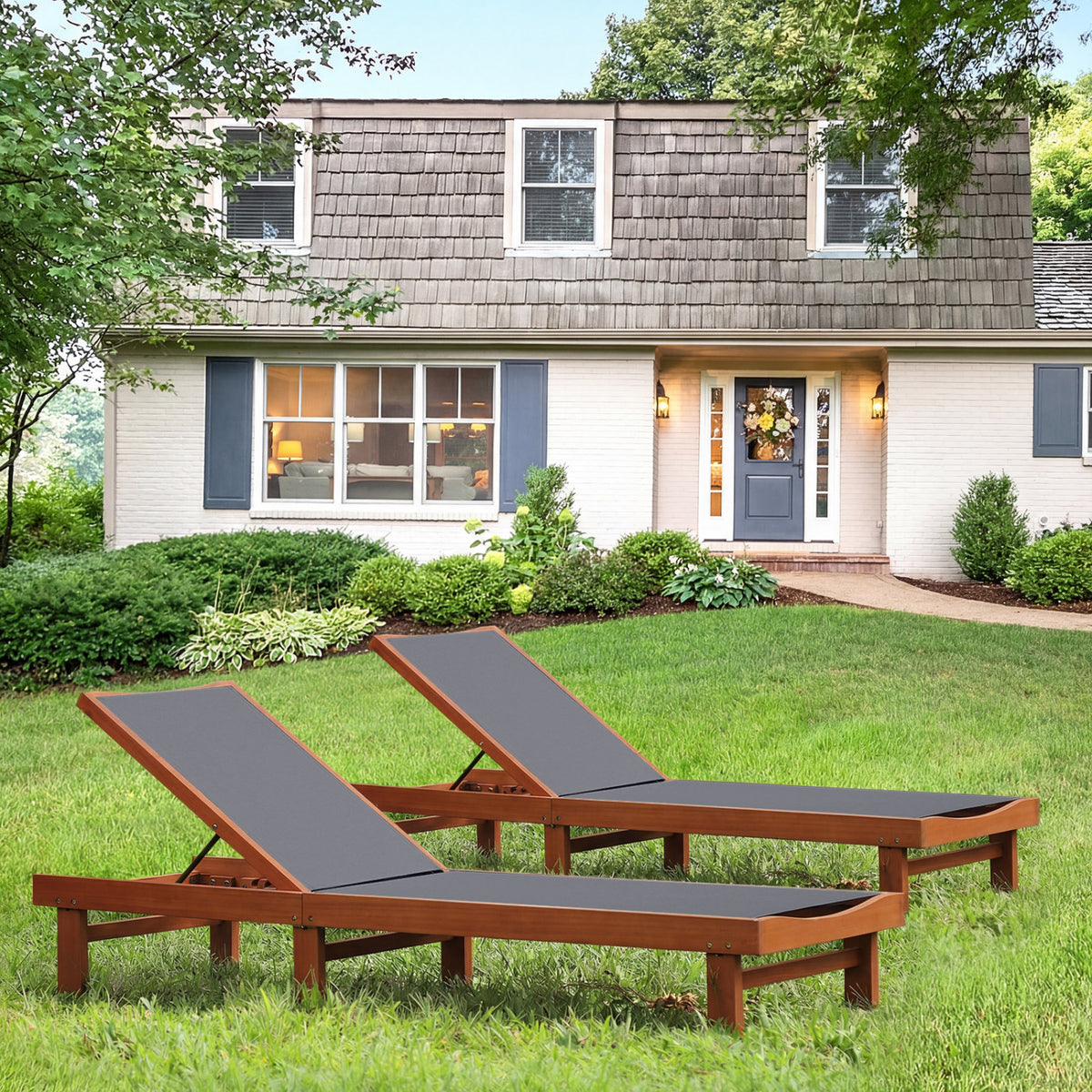 Adjustable Wood Chaise Lounge Chair with 5-Position Back
