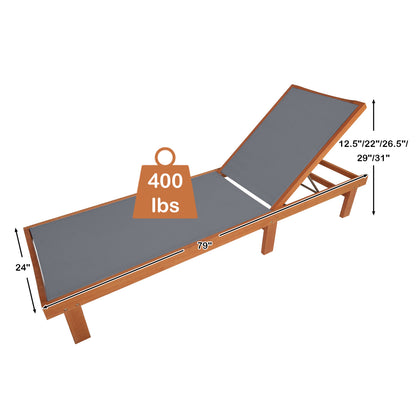 Adjustable Wood Chaise Lounge Chair with 5-Position Back