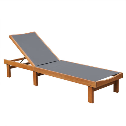 Adjustable Wood Chaise Lounge Chair with 5-Position Back