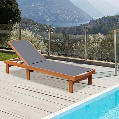 Adjustable Wood Chaise Lounge Chair with 5-Position Back