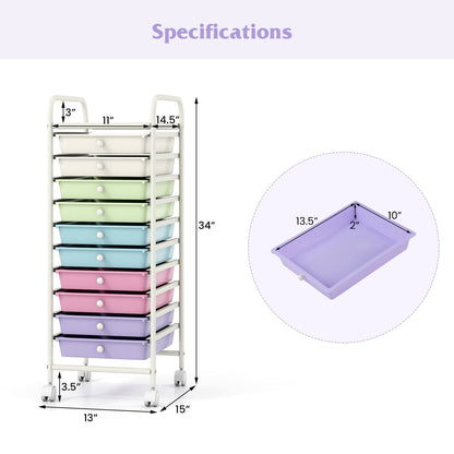 10 Drawer Rolling Storage Cart with Locking Wheels