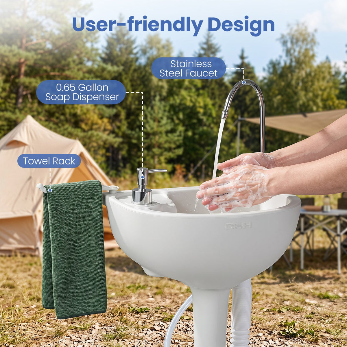 Portable Camping Sink with 4.5 Gal Tank and Rolling Wheels