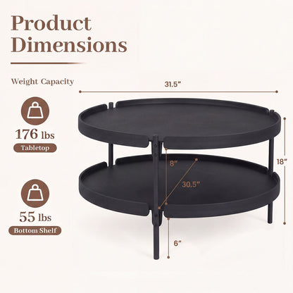2-Tier Plastic Coffee Round Coffee Table for Living Room