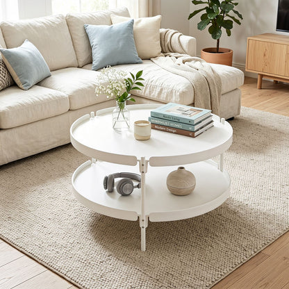 2-Tier Plastic Coffee Round Coffee Table for Living Room
