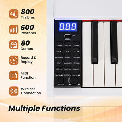 88-Key Portable Digital Piano Keyboard with Stand and Full-Size Semi-Weighted Keys-Black + White
