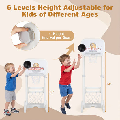 Toddler Sports Set with 3 in 1 Basketball Hoop and Soccer Goal for Outdoor Play